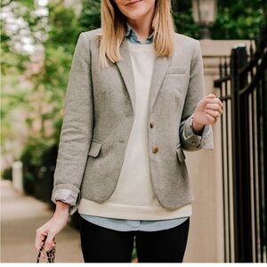 J Crew Mercantile Gray Wool Blend Blazer Jacket Gold Crest Buttons